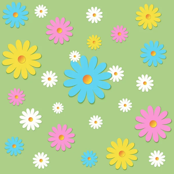 Pattern of chamomile on green background — Stock Vector