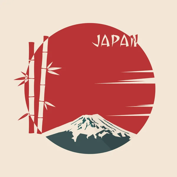 สัญลักษณ์ญี่ปุ่นภูเขาไฟฟูจิและไม้ไผ่ — ภาพเวกเตอร์สต็อก