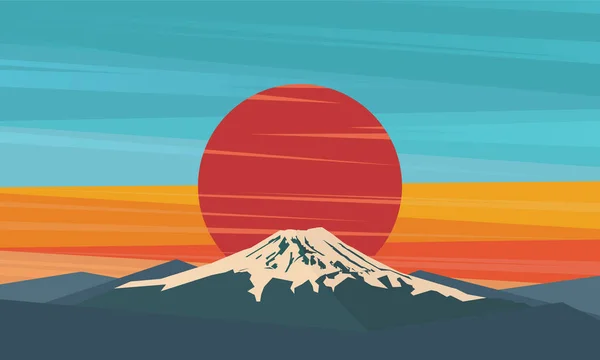 Fuji contre le coucher du soleil rouge — Image vectorielle