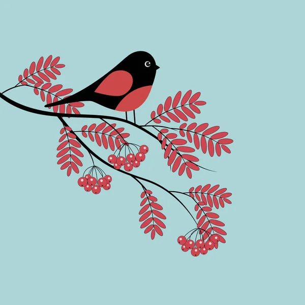 Vogel op rowan. — Stockvector