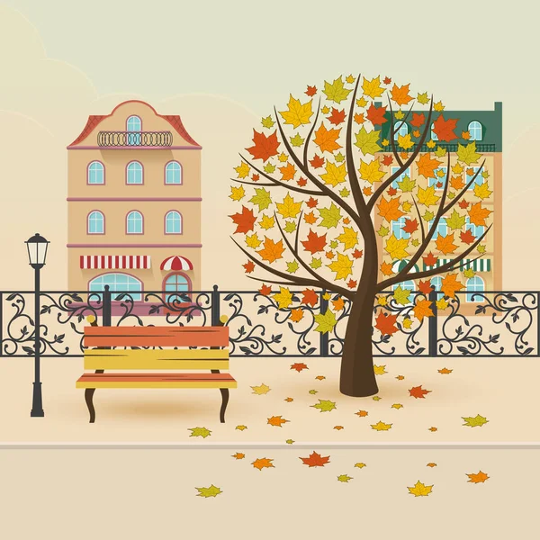 Roble de otoño con hojas amarillas — Vector de stock