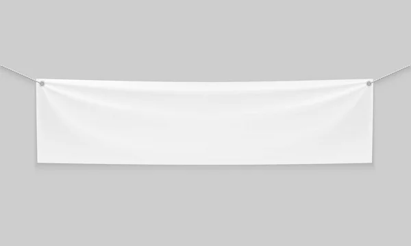 Mockup Vazio Banner Têxtil Branco Com Dobras Nas Cordas Ilustração — Vetor de Stock