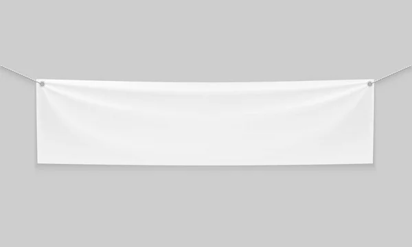 Boş mockup beyaz Tekstil afiş halatlar üzerinde kıvrımları ile. . Hafif bir arka plan üzerinde izole vektör çizim.