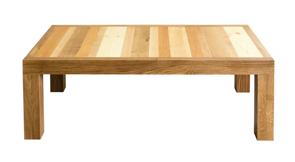 Кофейный стол с вершиной из различных пород древесины. Белый фон, изолированный — стоковое фото