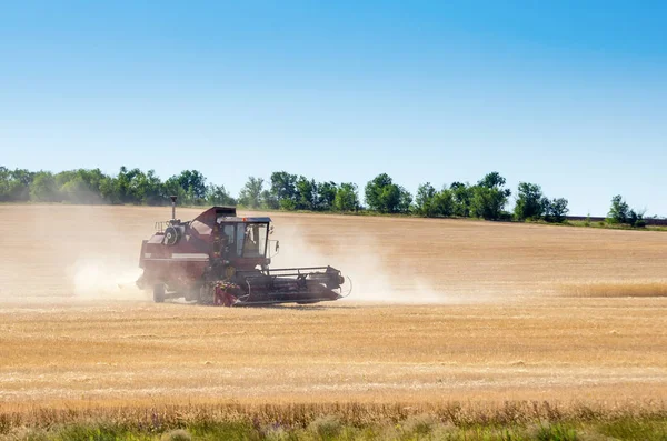 Combinar cosechadora trabajando en un campo — Foto de Stock