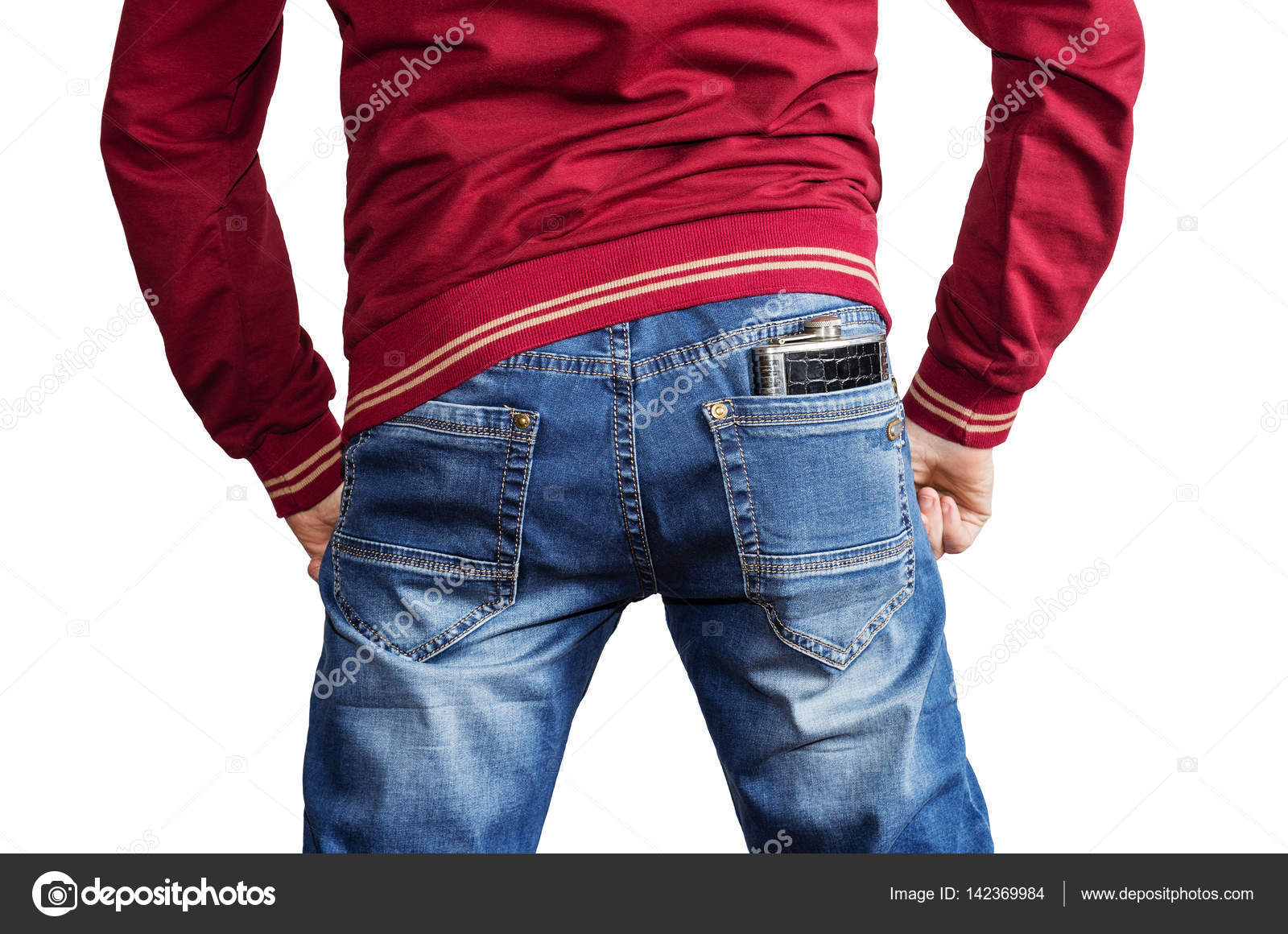 red jumper blue jeans