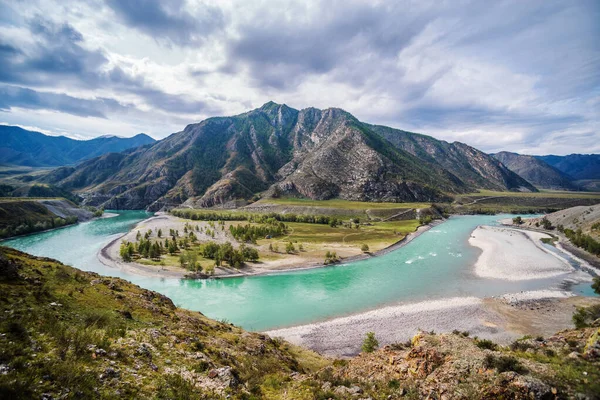 Tájkép Katun Folyóval Altai Hegységben Ősszel — Stock Fotó