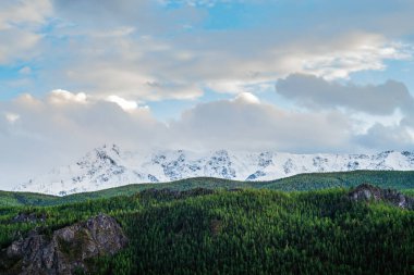 Chuysky bölgesinden Kuzey Chuysky Tepesi manzarası. Altai Dağı, Rusya