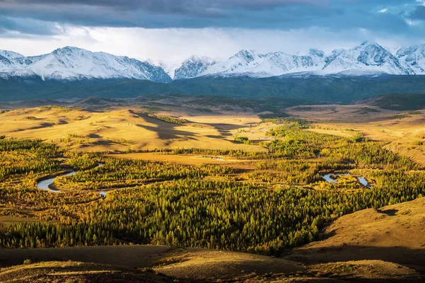 Údolí Řeky Chuya Výhledem Pohoří North Chuysky Úsvitu Mountain Altai — Stock fotografie