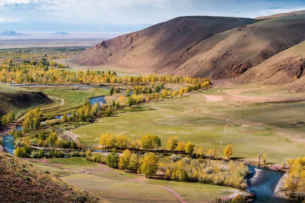 Hösten Dalen Kyzylshin Floden Ovanifrån Distriktet Kosh Agachsky Altai Ryssland — Stockfoto