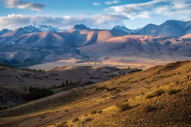 Kurai bozkırında akşam yemeği. Altai dağlarında sonbahar. Rusya