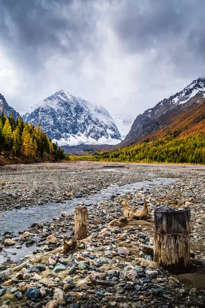 Πλημμύρα Της Λεκάνης Παγετώνων Aktru Φθινόπωρο Όρος Karatash Βόρεια Οροσειρά — Φωτογραφία Αρχείου