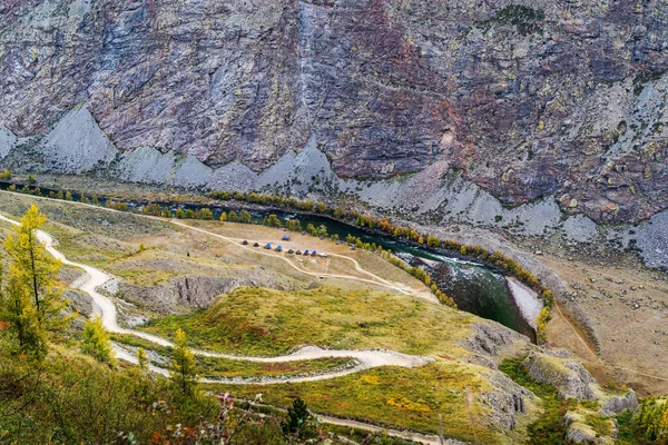 Camping Szurdokban Chulyshman Folyó Kilátás Felülről Ulagansky Körzet Altai Köztársaság — Stock Fotó