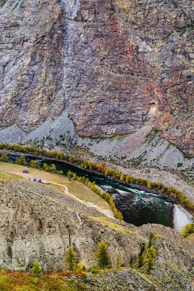 Kempování Rokli Řeky Chulyshman Pohled Shora Ulagansky District Altai Republic — Stock fotografie