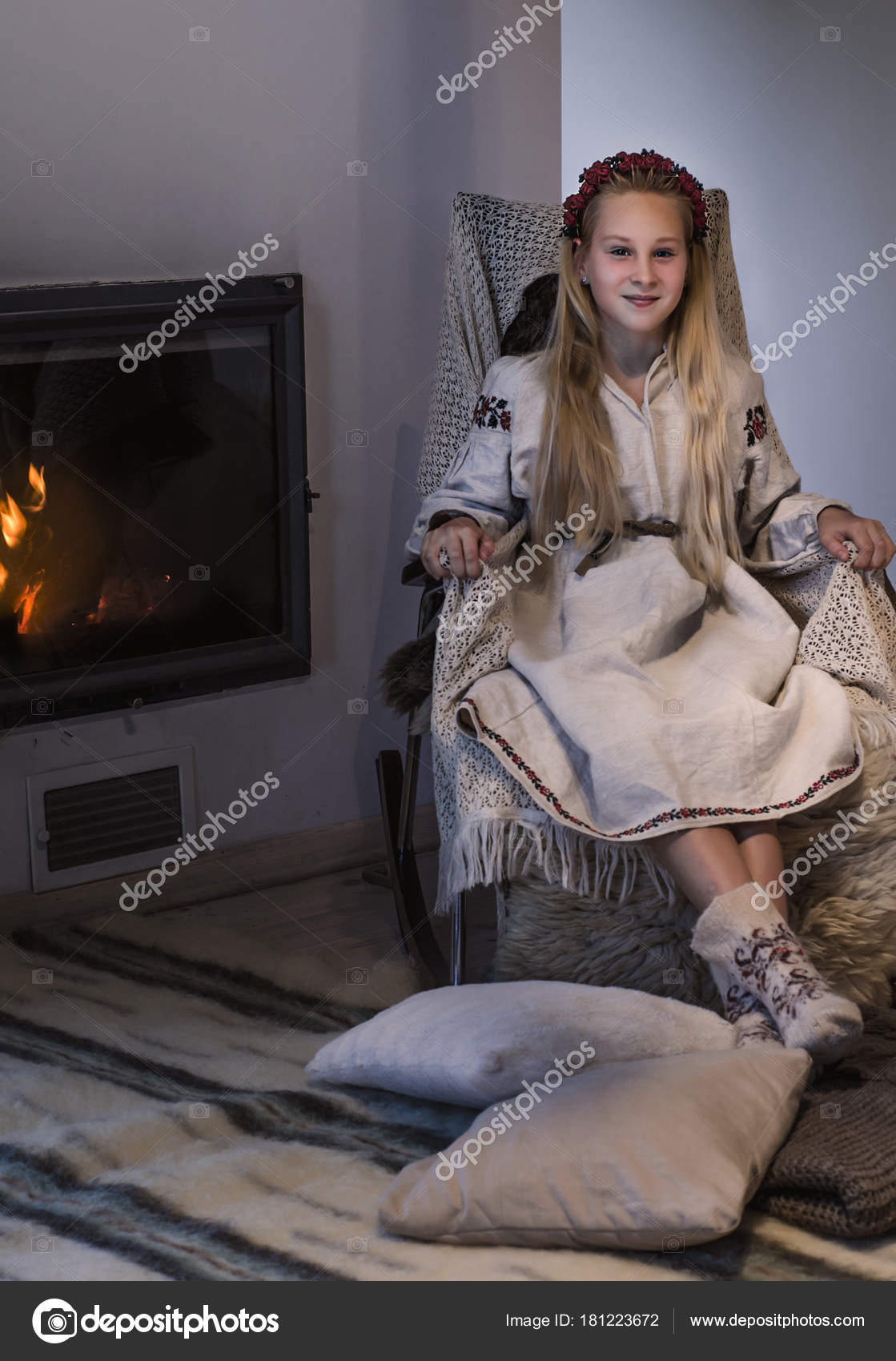 Teen Girl Long Blonde Hair Ukrainian Traditional Dress Sitting Rocking Stock Photo Image By C Siteburo 181223672