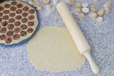 Mantı pişirme. Ev yemekleri. Sağlıklı gıda.