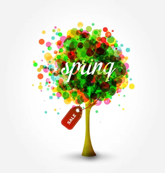 Banner für den Frühjahrsverkauf mit blühendem Baum. Vektorillustration. — Stockvektor