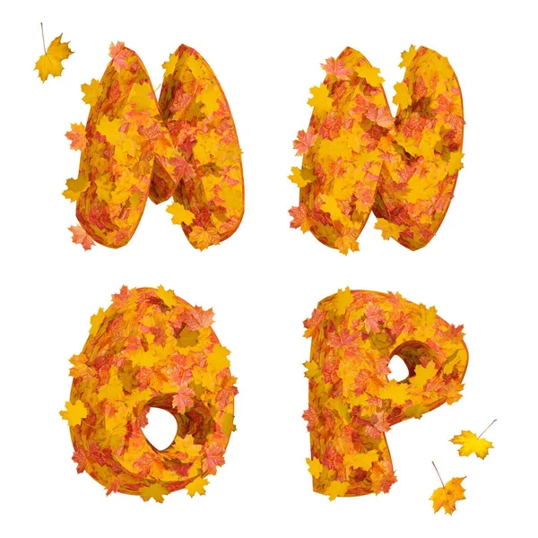 Büyük sonbahar alfabesinde geçerli olan harfleri kümesi: M, N, O, P