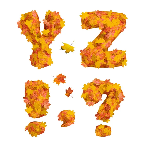 Büyük sonbahar alfabesinde geçerli olan harfleri kümesi: Y, Z ve noktalama işaretleri.