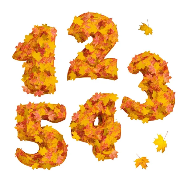 Conjunto de enormes números tridimensionales de otoño: 1, 2, 3, 4, 5 — Foto de Stock