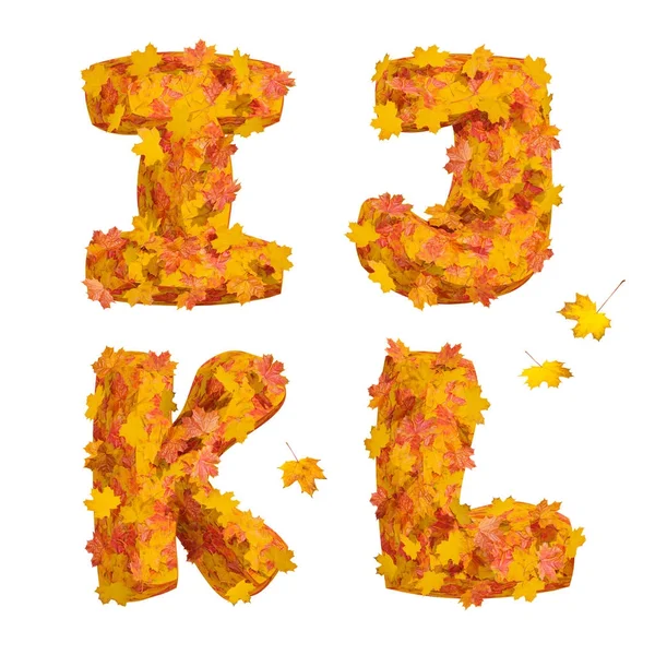 Conjunto de letras enormes del alfabeto otoñal: I, J, K, L — Foto de Stock