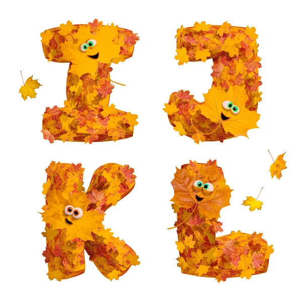 Conjunto de letras animadas enormes del alfabeto otoñal: I, J, K, L — Foto de Stock