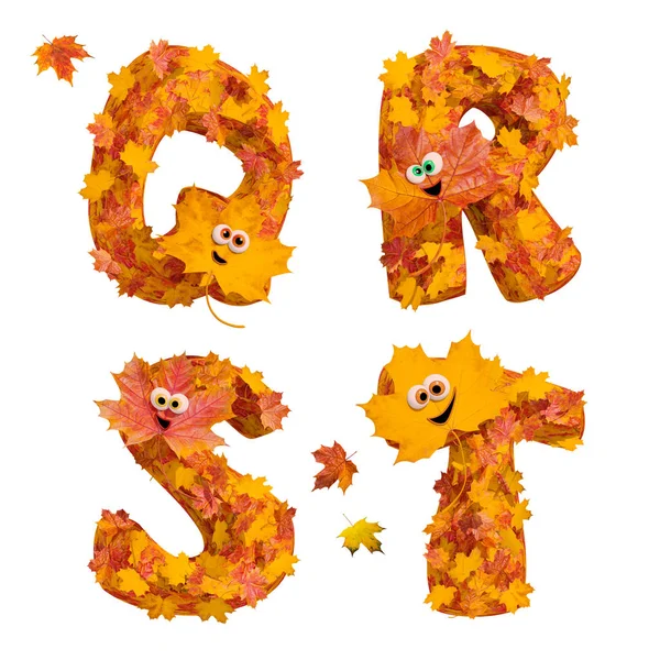 Büyük dizi animasyon sonbahar alfabesinde geçerli olan harfleri: Q, R, S, T