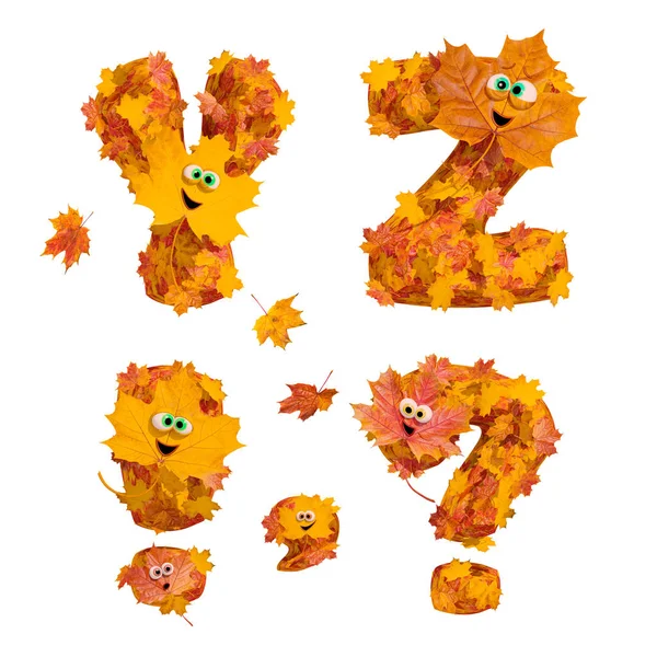 一组巨大的动画秋季字母: Y, Z 和 punctuat 图库照片