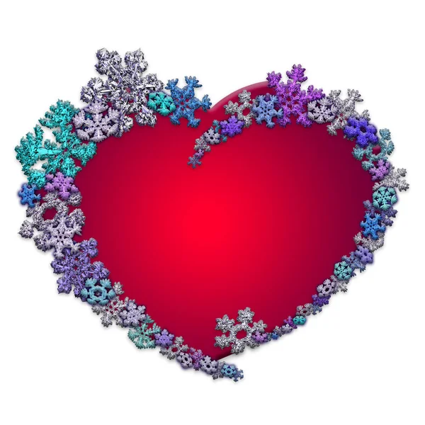 Όμορφη κόκκινη καρδιά με νιφάδες χιονιού. — Φωτογραφία Αρχείου