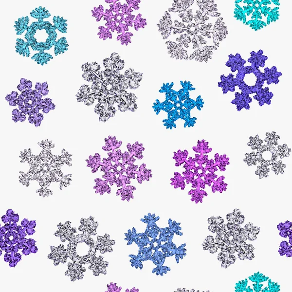 Naadloos textuur van verschillende sneeuwvlokken op witte achtergrond — Stockfoto