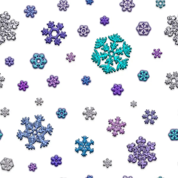 Beyaz arka plan üzerinde farklı kar taneleri Müteahhitler dokusuna