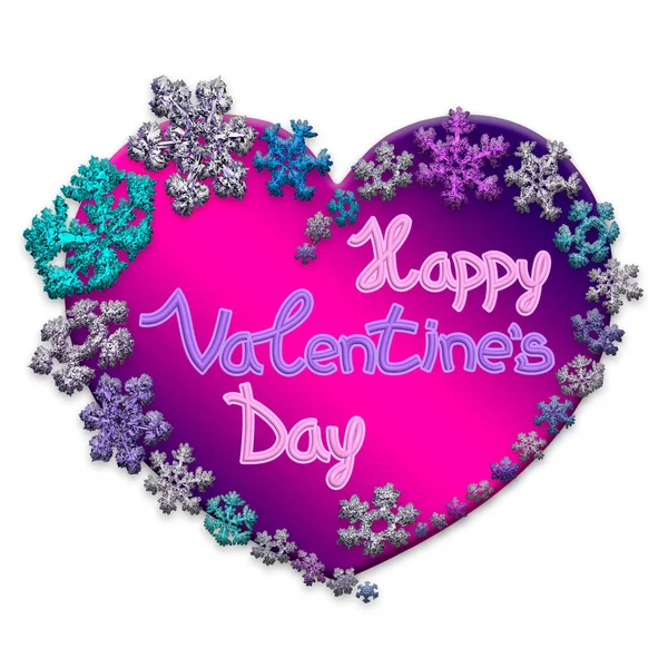 Beautiful pink heart with lettering made of snowflakes — Stock Photo, Image