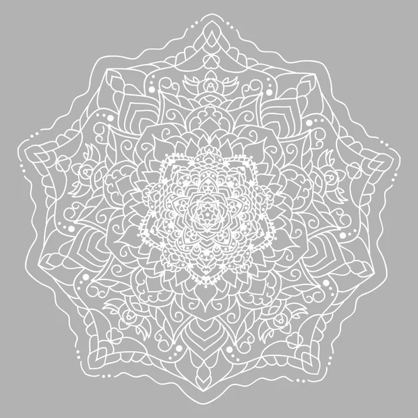 Mandala vecteur blanc sur fond gris. Modèle de ligne avec ornement floral — Image vectorielle