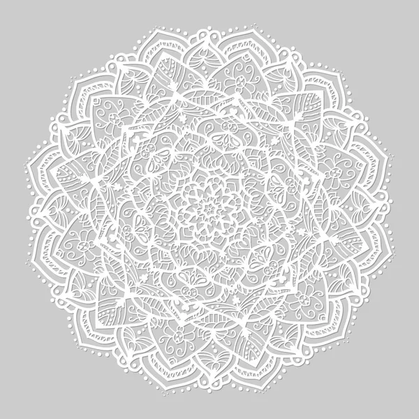 Beyaz yuvarlak hatları gri arka plan üzerinde mandala