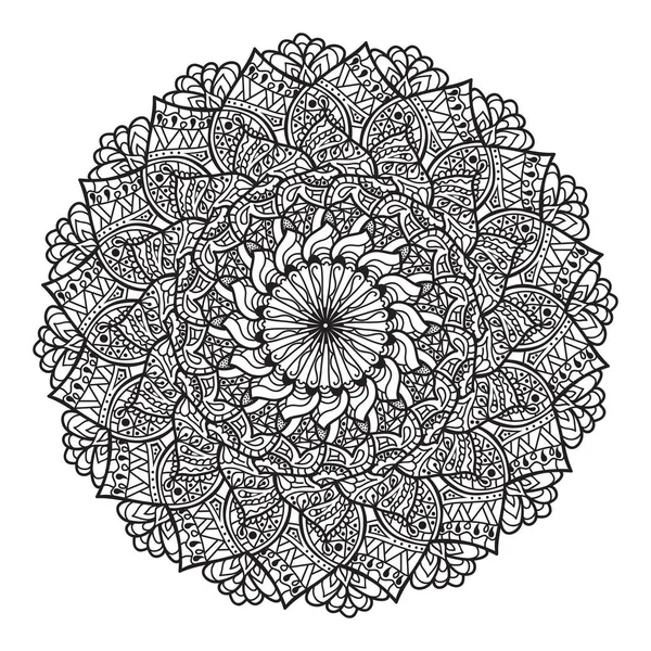 Schwarzes rundes Mandala von Linien auf weißem Hintergrund. — Stockvektor