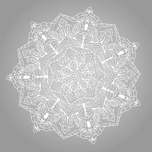 Gri bir arka plan üzerinde çiçek süsleme ile yuvarlak beyaz mandala
