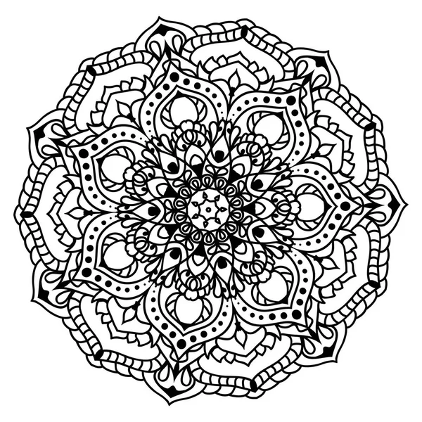 Schwarzes Mandala Ornament mit Blumen — Stockvektor