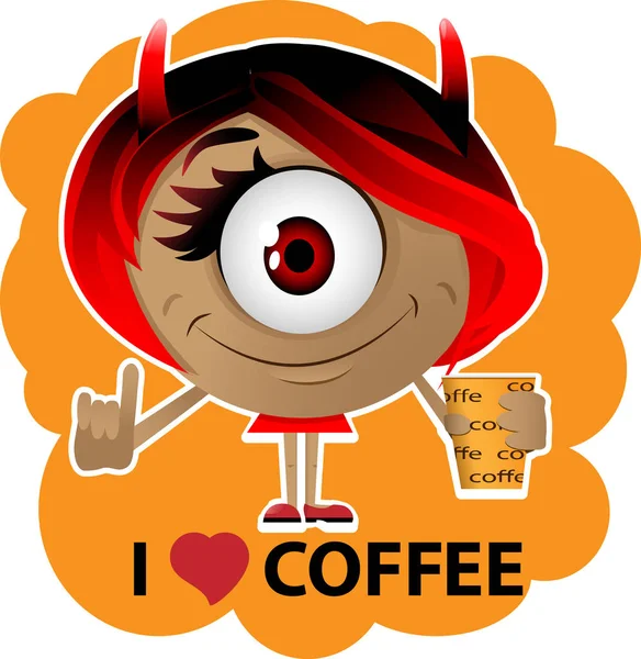 Şeytan kız elinde kahvesiyle