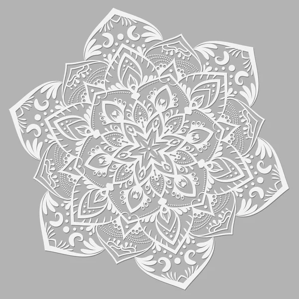 Mandala vecteur blanc sur fond gris. Modèle de ligne avec ornement floral — Image vectorielle