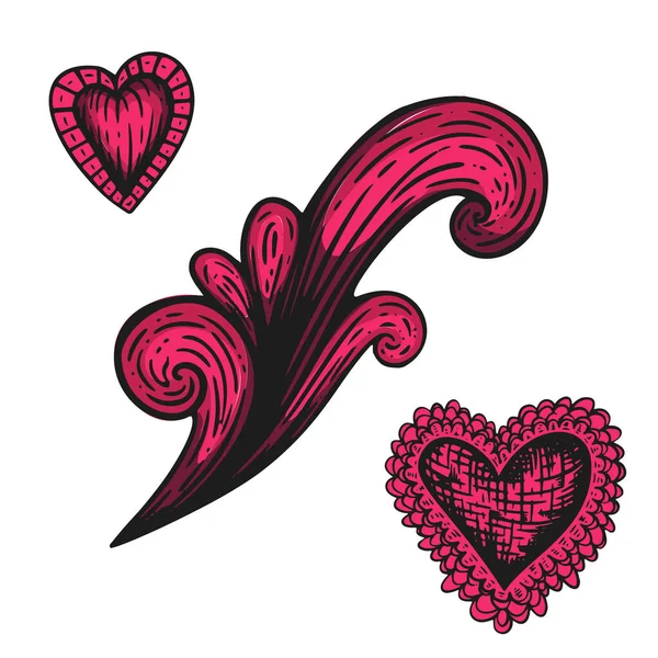 Ručně kreslené leptání tetovaného srdce s prvkem. Skvělý vektor pro tkaniny a tisk — Stockový vektor