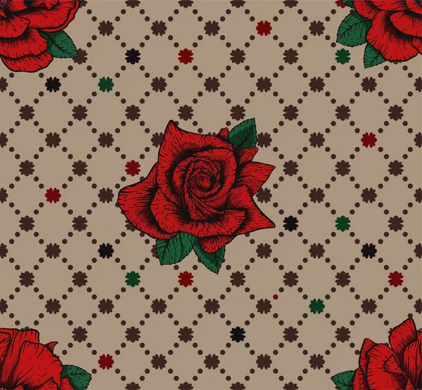 Безшовні троянди офорт тату намальовані векторний стиль шарф візерунок . — стоковий вектор