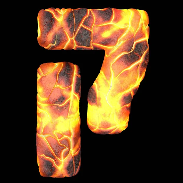 Sopečná hebrejská abeceda a číslo 3d vykreslování vulkanického písma s lávou izolovanou na černém pozadí. Halloween koncept. 3D ilustrace — Stock fotografie