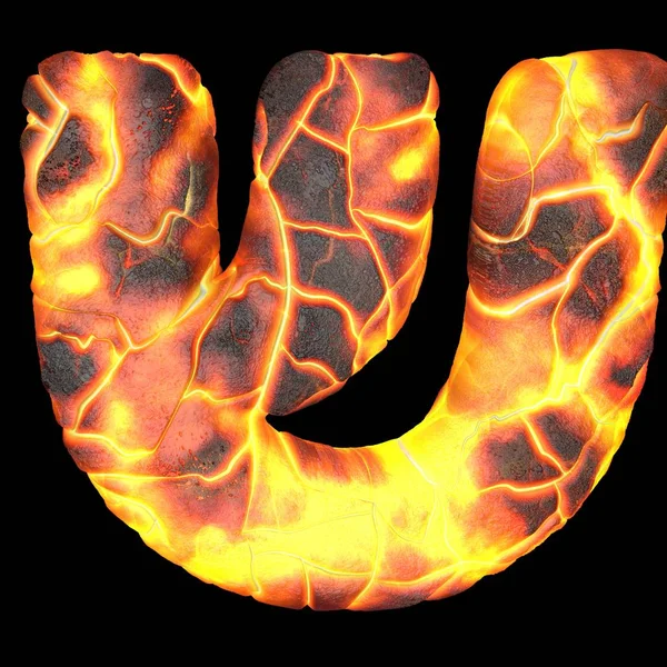 Vulkanisch Hebreeuws alfabet en nummer 3d weergave van vulkanisch lettertype met lava geïsoleerd op zwarte achtergrond. Halloween concept. 3d illustratie — Stockfoto