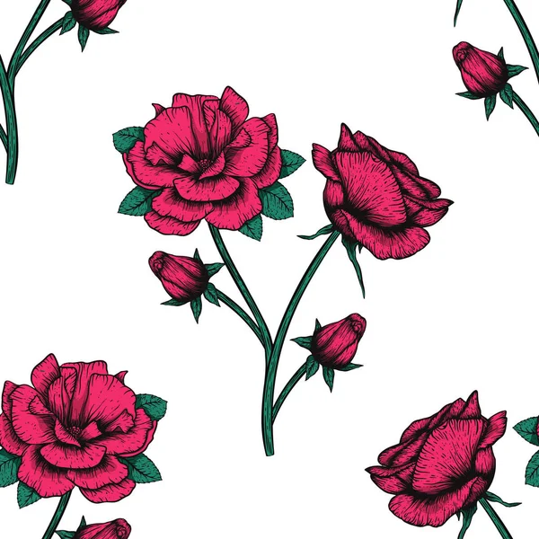 Seamless rose etching tatoo handdrawn vector style scarf pattern. — 스톡 벡터
