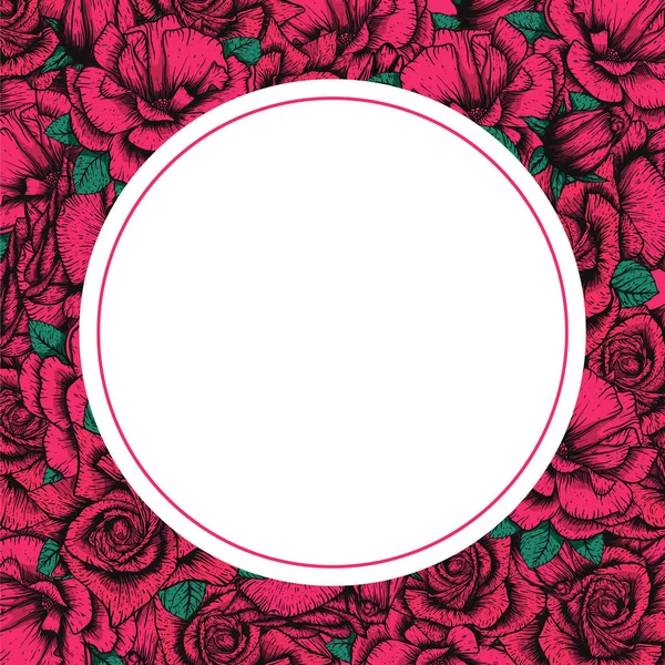 Handdrawn etching roses ribbons and flowers for greeting card design. Vector flowers wreath frame — 스톡 벡터