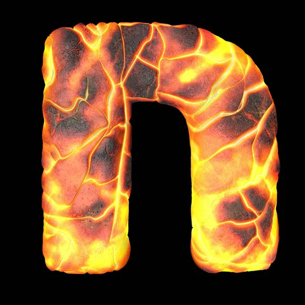 Vulkanisch Hebreeuws alfabet en nummer 3d weergave van vulkanisch lettertype met lava geïsoleerd op zwarte achtergrond. Halloween concept. 3d illustratie — Stockfoto