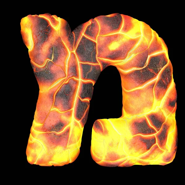 Vulkanisch Hebreeuws alfabet en nummer 3d weergave van vulkanisch lettertype met lava geïsoleerd op zwarte achtergrond. Halloween concept. 3d illustratie — Stockfoto