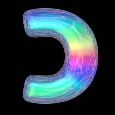 3D renkli parlak sıvı 3D hacimli harfleri siyaha çeviriyor. Kabarcık neon renklerini parlak parlak harfleri gökkuşağı gradyan İbranice harfleri 3d illüstrasyon