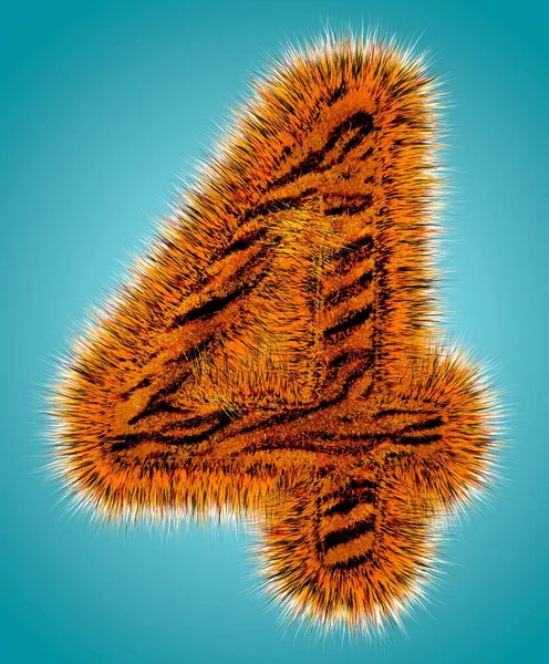 Tigre hebreo alfabeto y número 3D representación de la fuente de piel divertida aislado sobre fondo azul. Concepto de Halloween. ilustración 3d — Foto de Stock