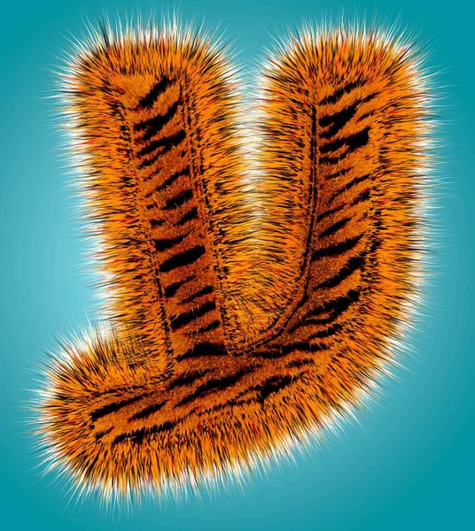Alphabet d'hébreu tigre et nombre rendu 3D de polices de fourrure drôle isolé sur fond bleu. Concept d'Halloween. Illustration 3d — Photo